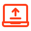 Laptop with an upward arrow icon representing upload